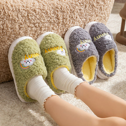 Cute Cartoon Cotton Slippers Thick Bottom Home Slippers Fashion Floor Bedroom Slipper Women Men Couples Warm House Shoes