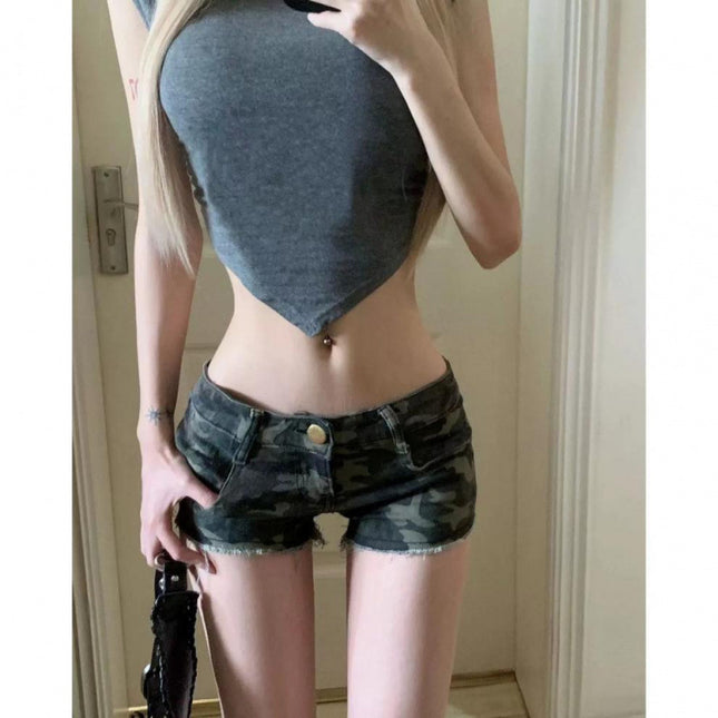 American Retro Washed Single Button Denim Shorts