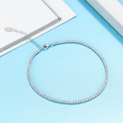 S925 Sterling Silwer 2mm Enkelry Vol Sirkonium Enkelbandjie