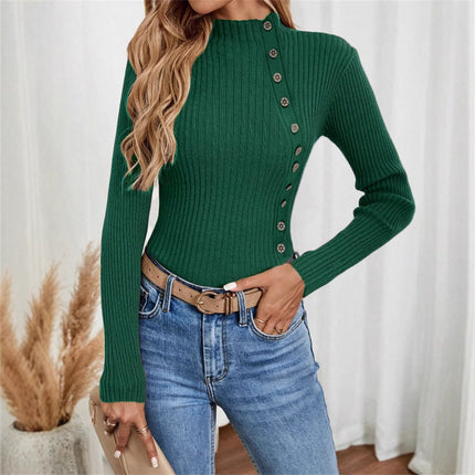 Slim-fit Buttoned Knitted Sweater For Women