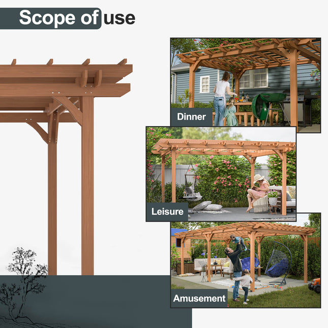 Buitelug Houtpergola, Houtstoep Pergola Gazebo Vir Klimplantondersteuning, Tuin, Bruin