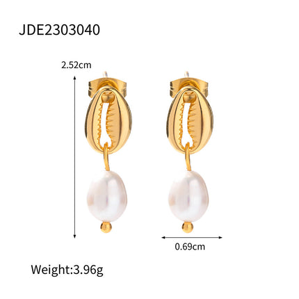 Women's 18K Gold Color-free Pearl Eardrops Stud Earrings