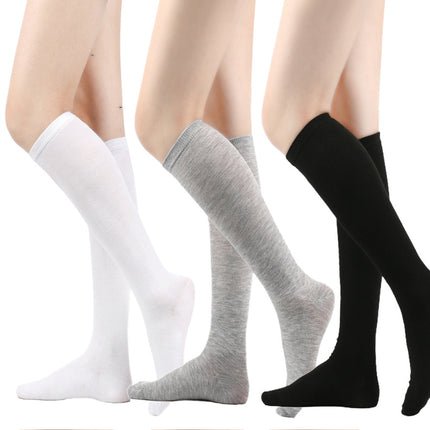 Black Cotton Knee-length Stripes Calf Socks