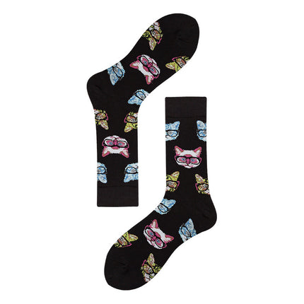 Men's Mid-calf Colorful Cubic Guitar Cat Face Cotton Socks