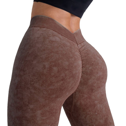 2 Pieces High Waist V Back Yoga Pants Tummy Control Running Workout Tight