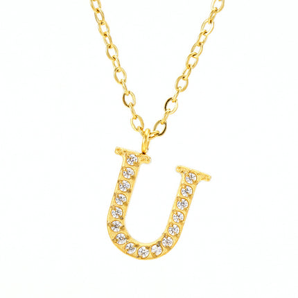 Stainless Steel Diamond-filled 26 English Letter Pendant Necklace