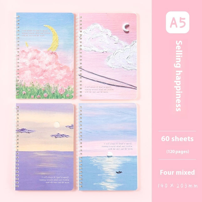 Oil Painting Landscape A5 Coil Student Cute Stationery Thickened Horizontal Line Memo Diary Notebook