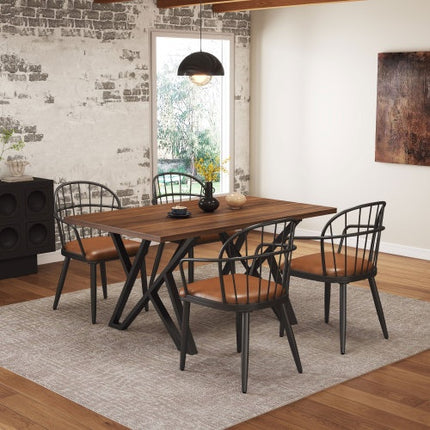 Binne-eetkamertafel Met Metaalpote, Okkerneuthout