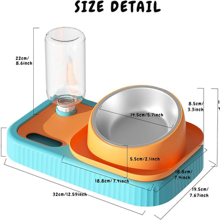Cat Dog Food And Water Bowl Set Double Food Bowls With Automatic Gravity Water Bottle Raised Slow Feeder Detachable Stainless Steel Bowl 15Tilt Elevated No Spill Dispenser
