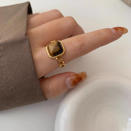 Retro Geometric Natural Tiger Eye Stone Open Ring For Women