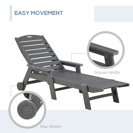 Outdoor Chaise Lounge Chair, Waterproof Pool Furniture With Reclining Adjustable Backrest & Wheels For Beach, Tanning, Poolside, Patio, Light Gray