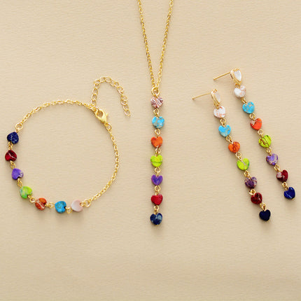 Korean-style Bohemian Imperial Stone Heart-shaped Pendant Earrings