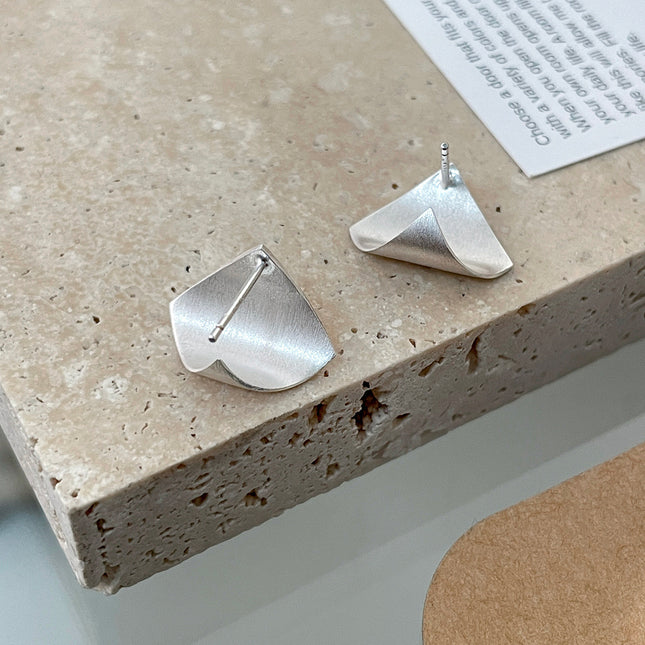 925 Silver Needle Frosted Brushed Geometric Ear Studs Women