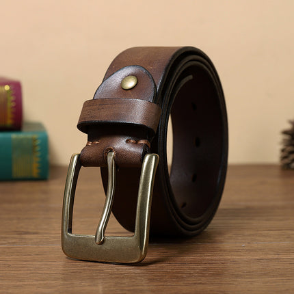 Retro Handmade Pure Copper Pin Buckle Cowhide Men's Belt