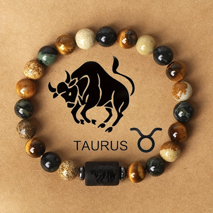 12 Zodiac Sign Natural Stone Bead Bracelet