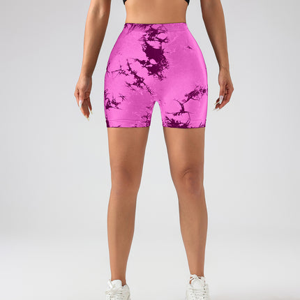Women's Tie Dye High Waist V-Back Scrunch Yoga Shorts, Seamless Sport Athletic Shorts With Stretch Fabric, Fitness Workout Bottoms