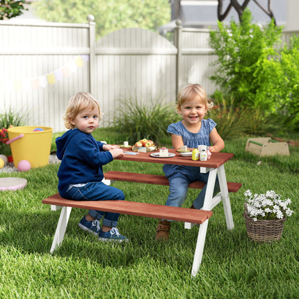 Kinders Piekniektafelstel, Hout Tafel- en Bankstel, Kinders Patio Meubels Buitenspeelgoed vir Tuin, Agterplaas, Ouderdom 3-8 Jaar Oud, Bruin