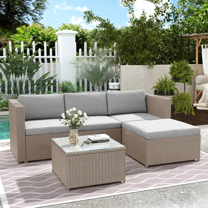 Tuinhoekbank Rattan Tuinmeubels Patio Stel Tuin Ontspanningsstel Tuin Rattan Meubels Sitkamerstel, Khaki