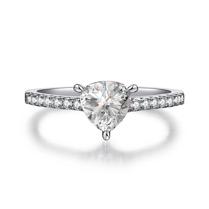 Triangular Moissanite Set With Top-quality Moissanite Luxury And Fashionable Light Luxury Jewelry Silver Ring S925 Silver Electroplated With Platinum