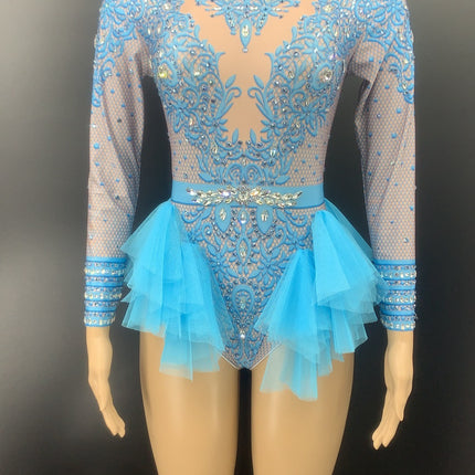 Dance Sexy Shiny Rhinestone Mesh Jumpsuit Stage Performance Costume Women