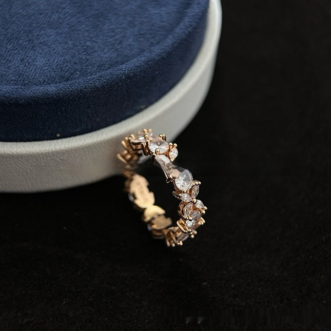 Leaf And Horse-eye Ring For Women Fashionable Fully Paved With Diamonds