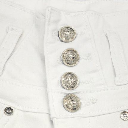 White High Waist Button Shorts Slim Fit Stretch Denim Bling Pocket Hot Girl Summer Look Club Chic Curve Flattering Pants For Women Forbidden Platform - Temu
