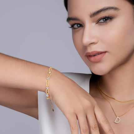 Versier Met Topgehalte Moissanite, Is Hierdie Luukse En Modieuse Lig Luukse Tendens Juweliersware Silwer Armband S925 Silwer-geplateer Met Goud