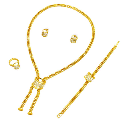 Topverkopende Dubai Bruid 24k Goue-geplateerde Halssnoer Armband Oorring Ring Vierstukstel