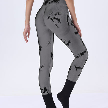 Butt Lifting Yoga Gym Athletic Pants, Hollow Out Tummy Control Sports Leggings Tie Dye Running Pants