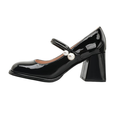 Mary Jane Shoes Women's Round Head Chunky Heel Plus Size High Heels