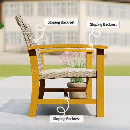 3-Sitplek Wicker Buitenbank Patiobank, Acaciahout Patiomeubels met Staalsitplek Armleunings, 1000 LBS Kapasiteit, Teakhout