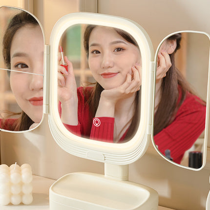 Led Desktop Cosmetic Mirror Household Foldable With Light