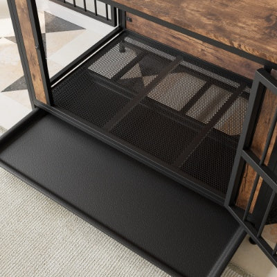 Dog Crate Furniture, Wooden Dog Crate Table, 38.9 Dog Kennel With 2 Sliding Doors And Thick Iron Door Frame, Decorative Pet Crate House For Large Medium Small Dog Indoor Use  Rustic Brown