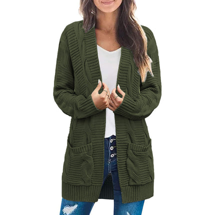 Plus Size Women's Coat Twist Double Pocket Cardigan Sweater