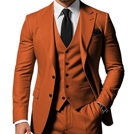 Men's Solid Color 2-piece Buckle Casual Jacket Vest Pants Set