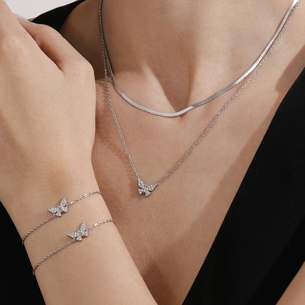 Volle Diamant Vlinder Sleutelbeen Halssnoer En Armband