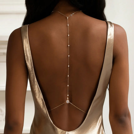 Nuwe Elegante Krale Rugketting Vroue Trou Bruids Strass Rugversiering