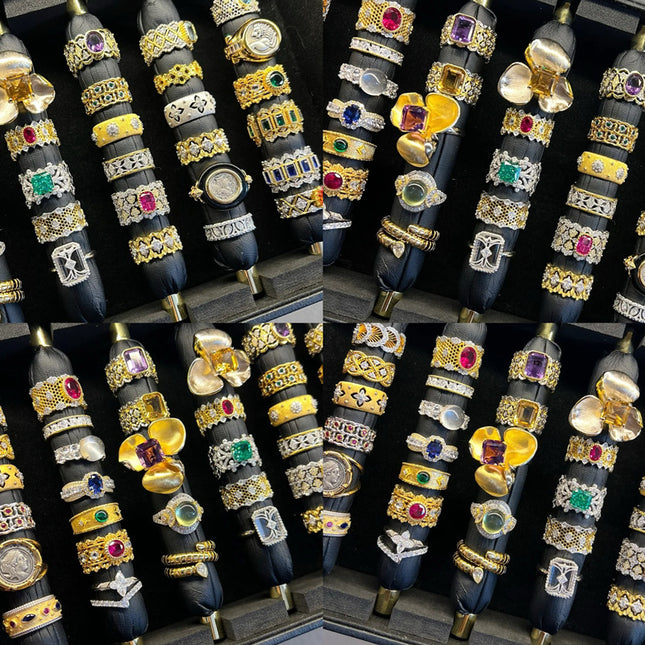 Real Gold Electroplated Diamond Flower Pattern Retro Temperament Index Finger Ring