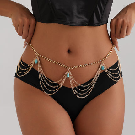 Klassieke Retro Turkoois Middellyf Buikketting Vir Vroue Somerstrand Sexy Eenvoudige Lyfketting Juweliersware Toebehore Geskenk