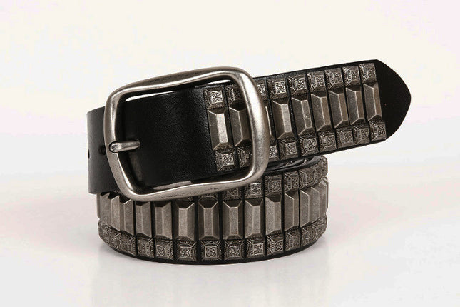 First Layer Cowhide Niche Pagoda Decorative Rivets Street Punk Belt