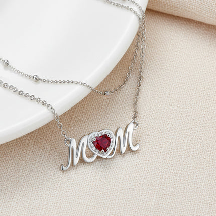 Moms Loving Heart Rooi Diamant Dubbellaag Gelaagde Halssnoer Vir Vroue