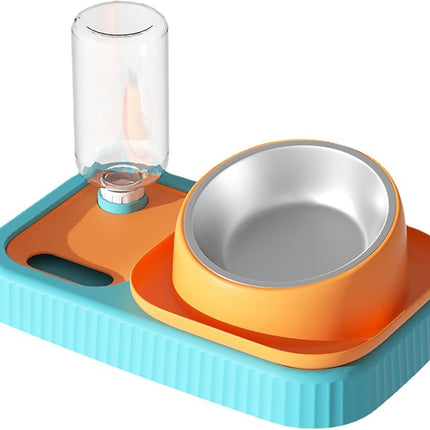 Cat Dog Food And Water Bowl Set Double Food Bowls With Automatic Gravity Water Bottle Raised Slow Feeder Detachable Stainless Steel Bowl 15Tilt Elevated No Spill Dispenser