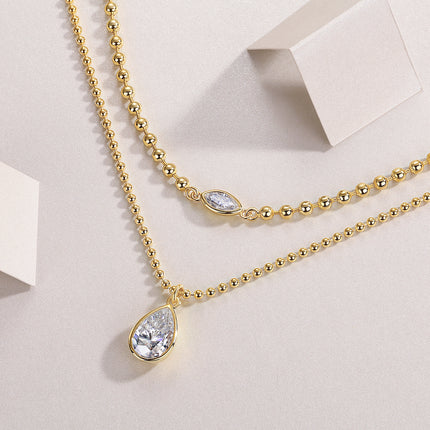 Peergevormde Inlegsel Van Topgehalte Moissaniet, Luuks En Modieus, Minimalistiese Tendens Juweliersware, Silwer Hanger Halssnoer, Kraagketting, S925 Silwer Geëlektroplateer Met Goud
