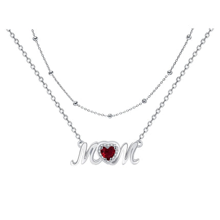 Moms Loving Heart Rooi Diamant Dubbellaag Gelaagde Halssnoer Vir Vroue