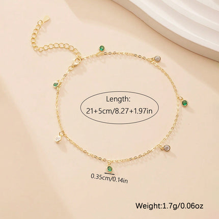 Fresh And Minimalist 925 Silver White And Green Zircon Pendant Ankletperfect For Womens Everyday Jewelry