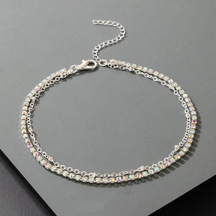 Vol-Kristal Veel-Laag Minimalistiese Vroue Mode Strass Enkelbandjie