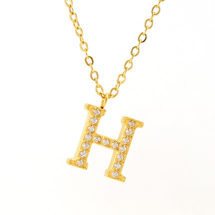 Stainless Steel Diamond-filled 26 English Letter Pendant Necklace