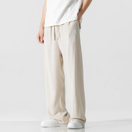 Linen Pants Men's Summer Loose Straight Casual Trousers