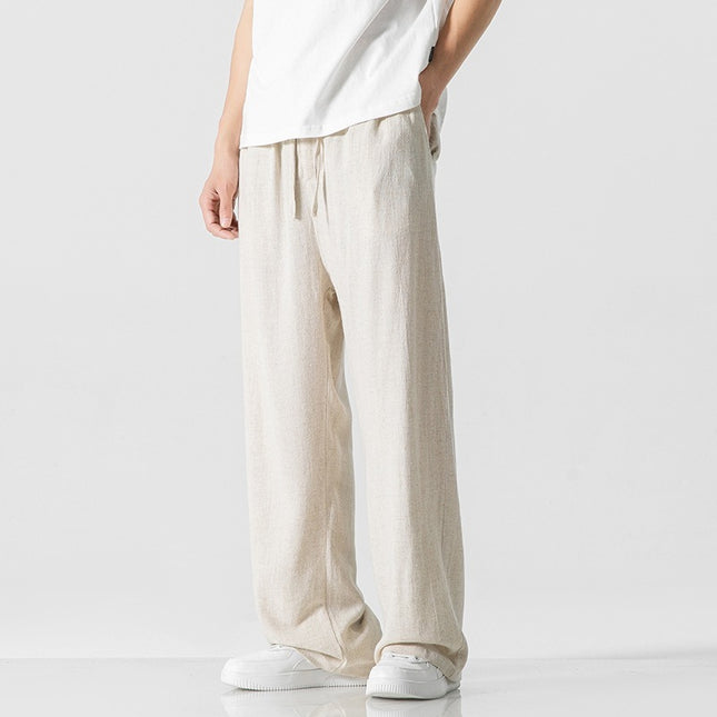 Linen Pants Men's Summer Loose Straight Casual Trousers