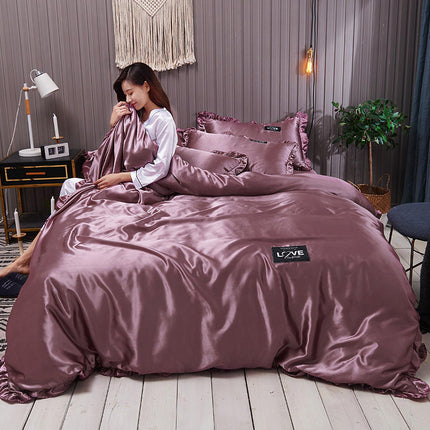 Pure Color Gewaste Sy Lakens Ys Sy Vierstuk Lakens Duvet Oortreksel
